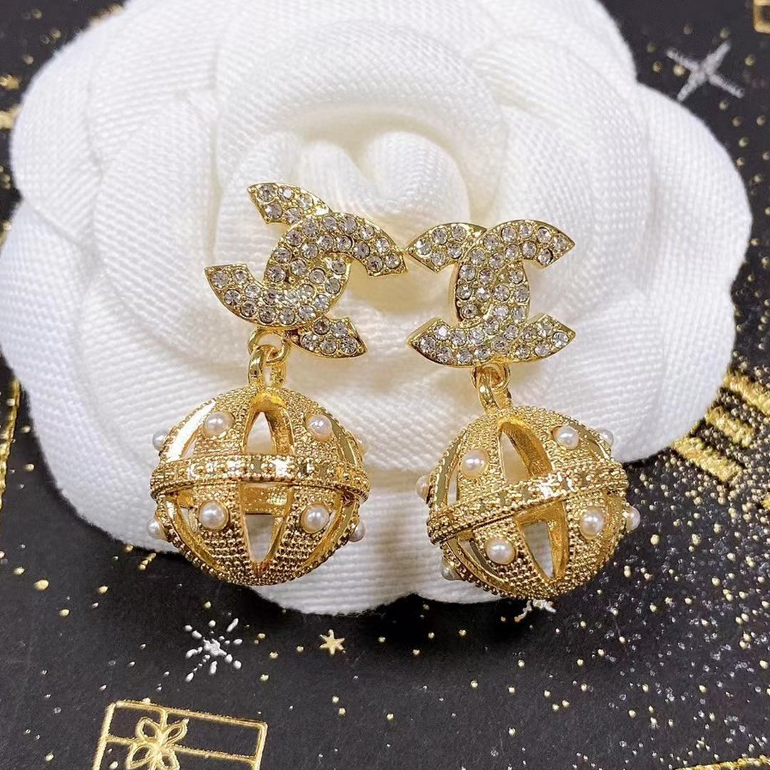 18K CC Ball Drop Earrings