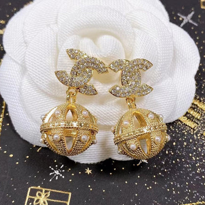 18K CC Ball Drop Earrings
