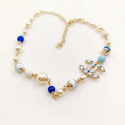 18K CC Blue & White Pearls Necklace