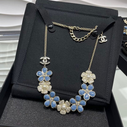18K CC Blue & White Flower Diamond Necklace