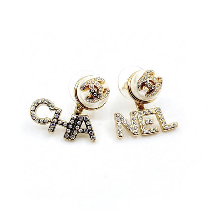 18K CC Diamonds Script Earrings
