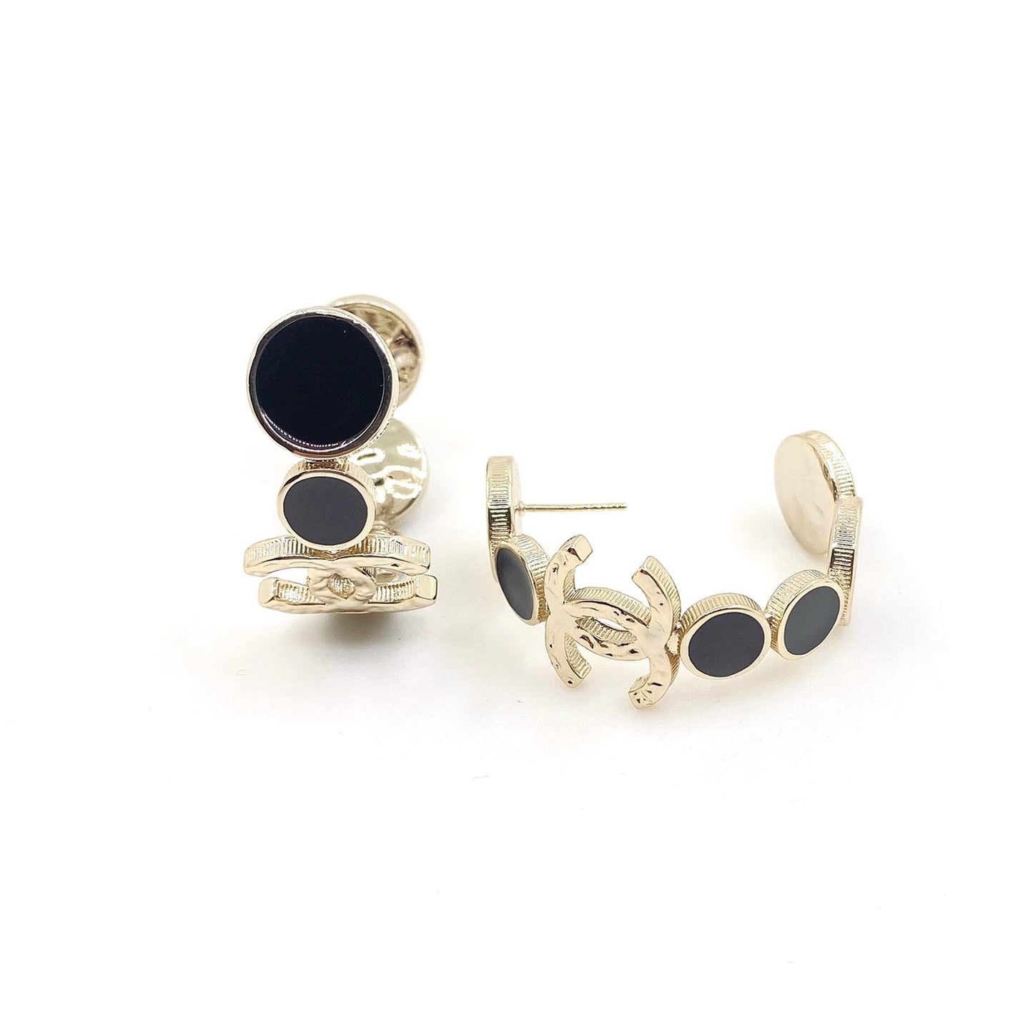 18K CC Black Crystals Earrings
