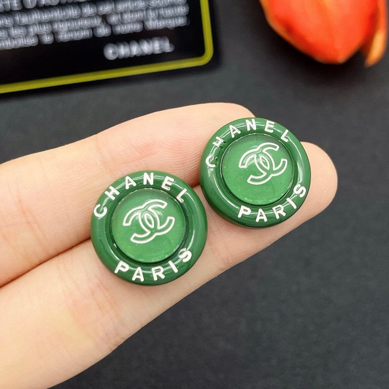 18K CC Green Round Earrings