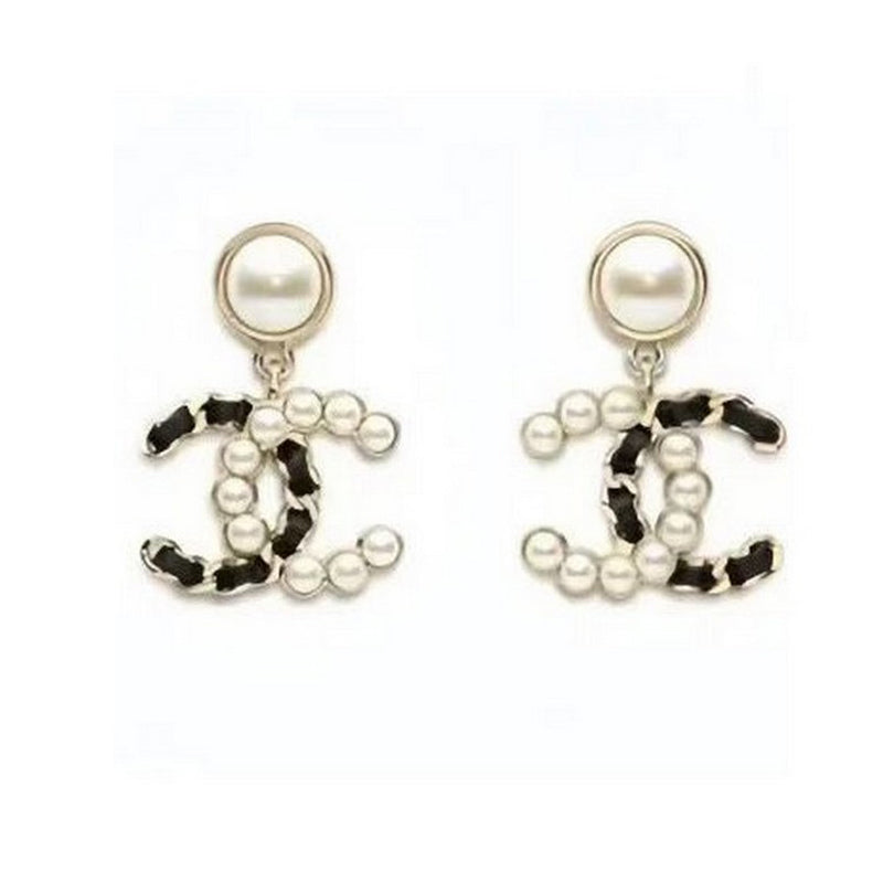 18K CC 25K Black & Pearls Gold Earrings