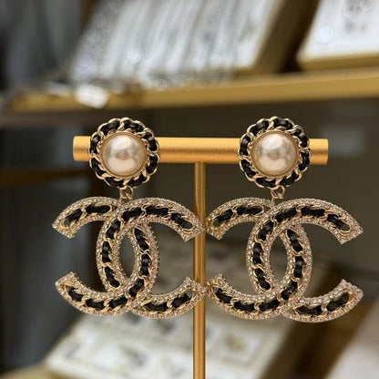 18K CC Leather Gold Earrings