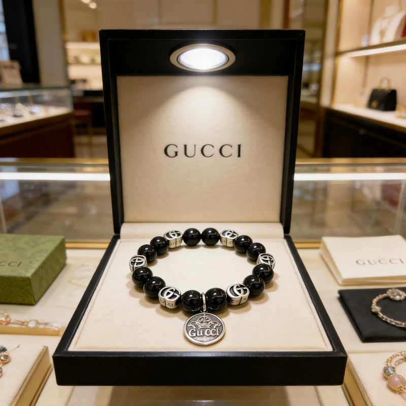 18K GG Anger Forest Black Bead Chain Bracelet