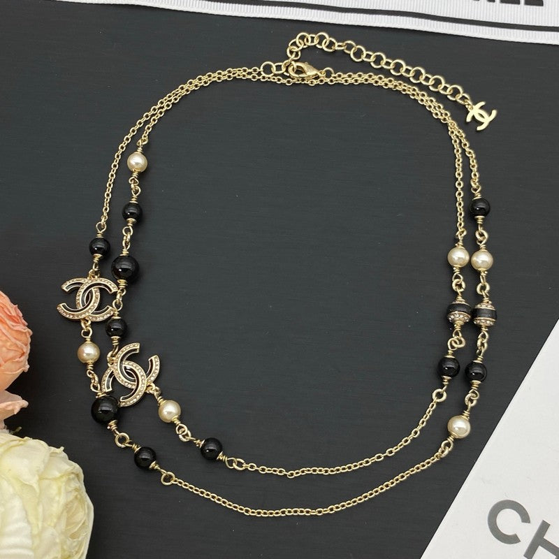 18K CC Black Pearl Long Necklace