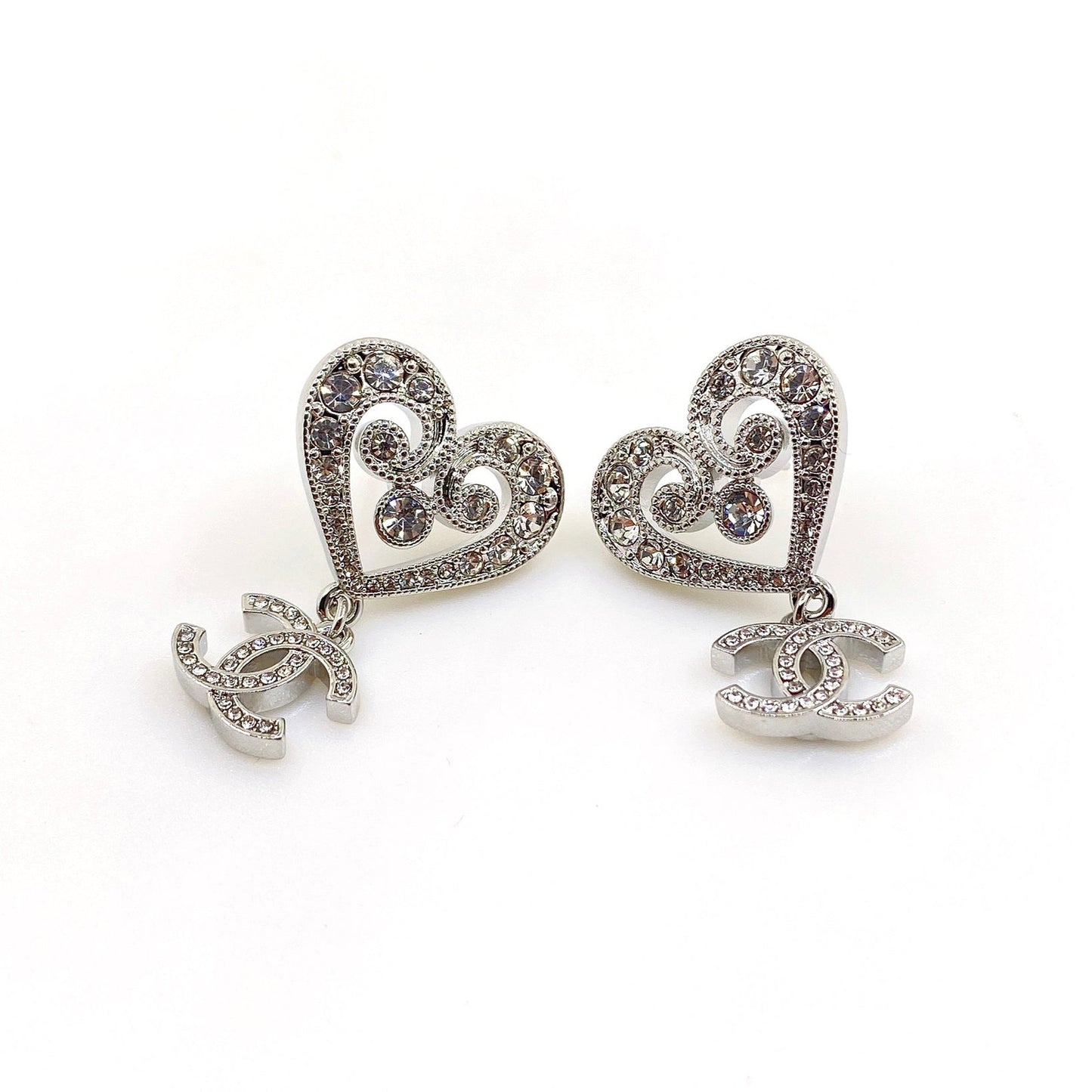 18K CC Heart Diamond Earrings