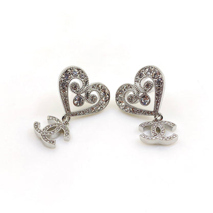 18K CC Heart Diamond Earrings