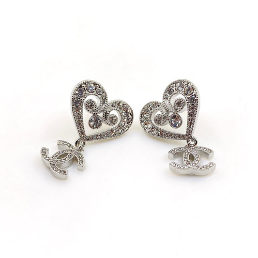 18K CC Heart Diamond Earrings