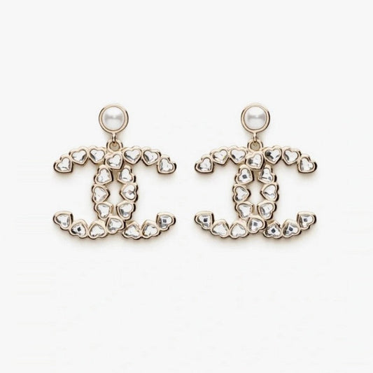 18K CC 25B Crystal Small Heart Earrings