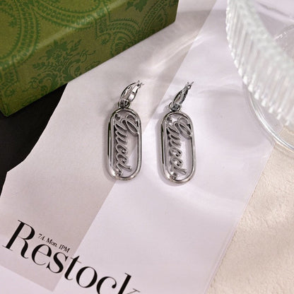 18K GG White Gold Script Earrings