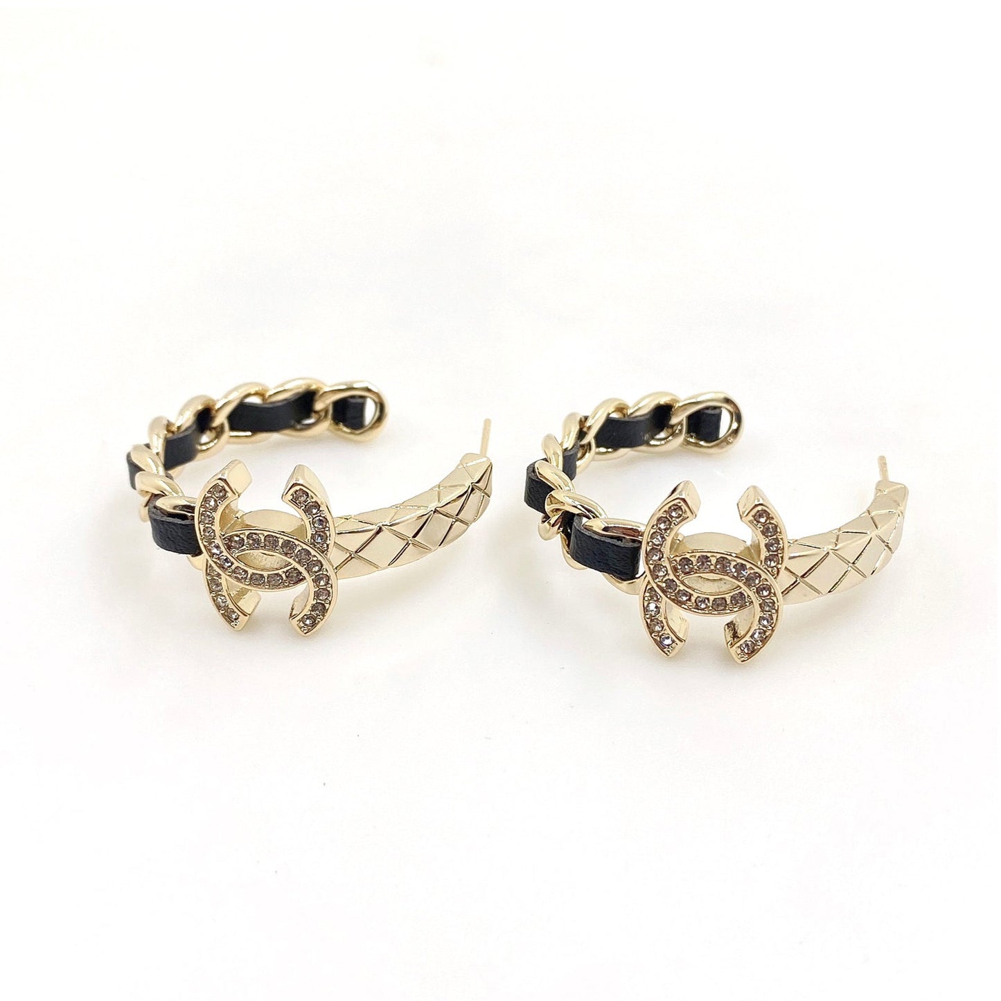 18K CC Black Open Earrings