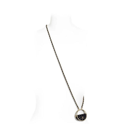 18K CC Black Bag Long Leather Necklace