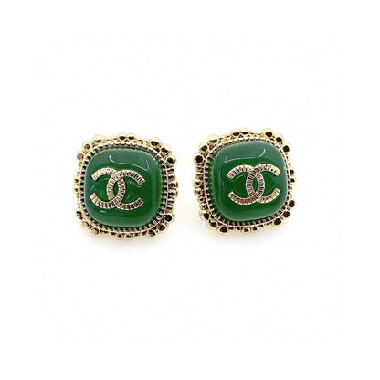 18K CC Green Square Earrings
