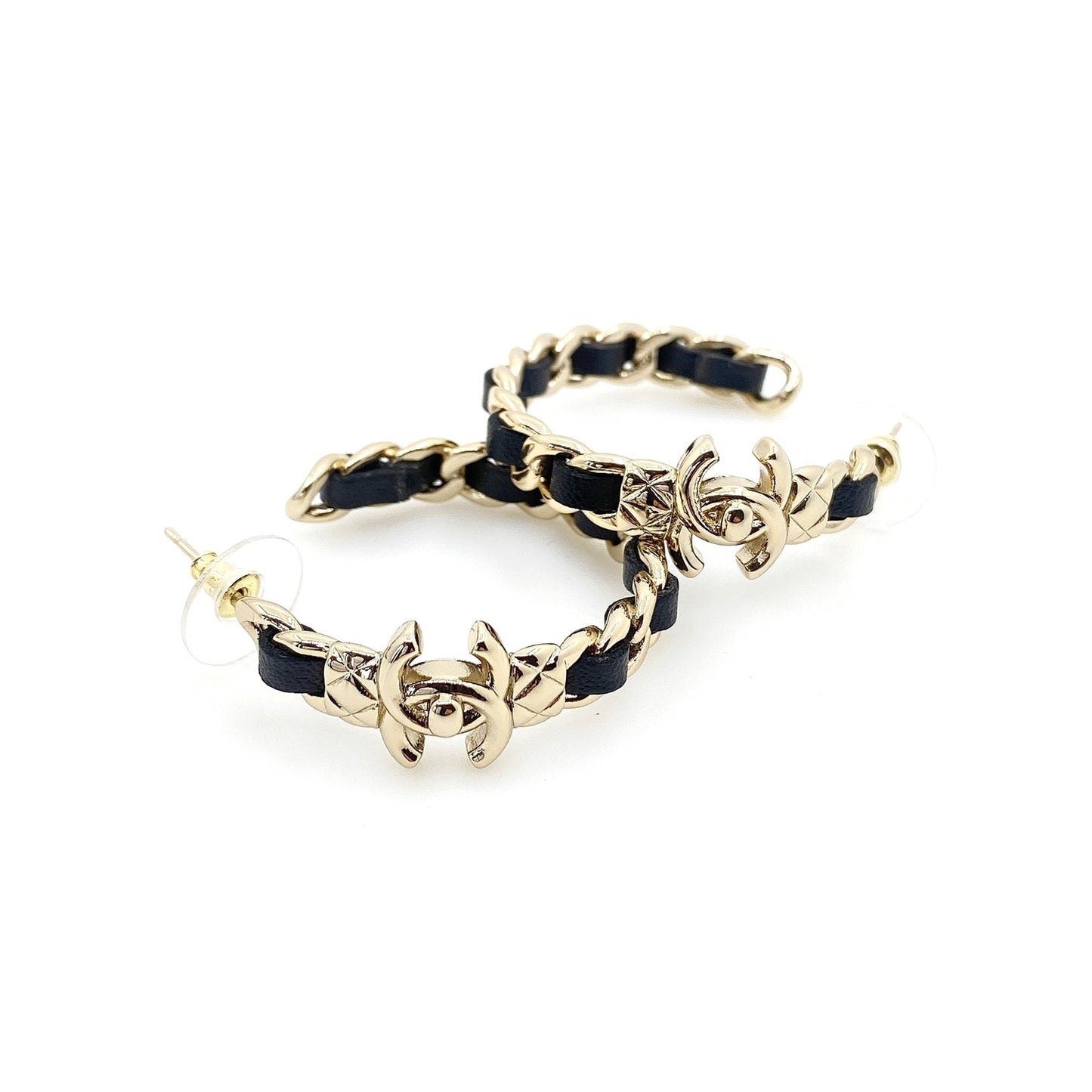 18K CC Cricle Leather Earrings