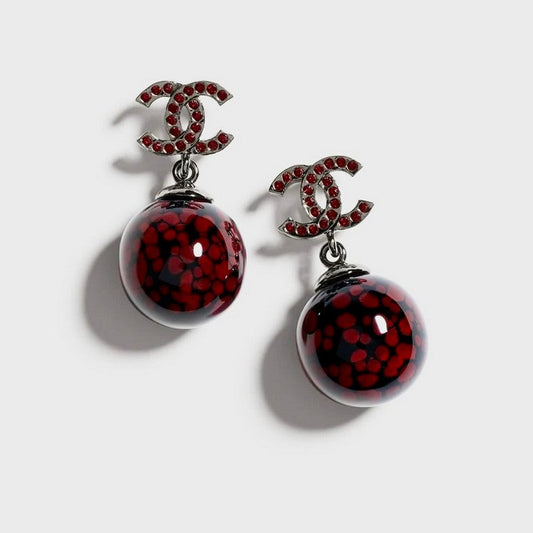 18K CC Red Glass Bead Resin Earrings