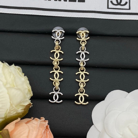 18K CC Long Gold Earrings