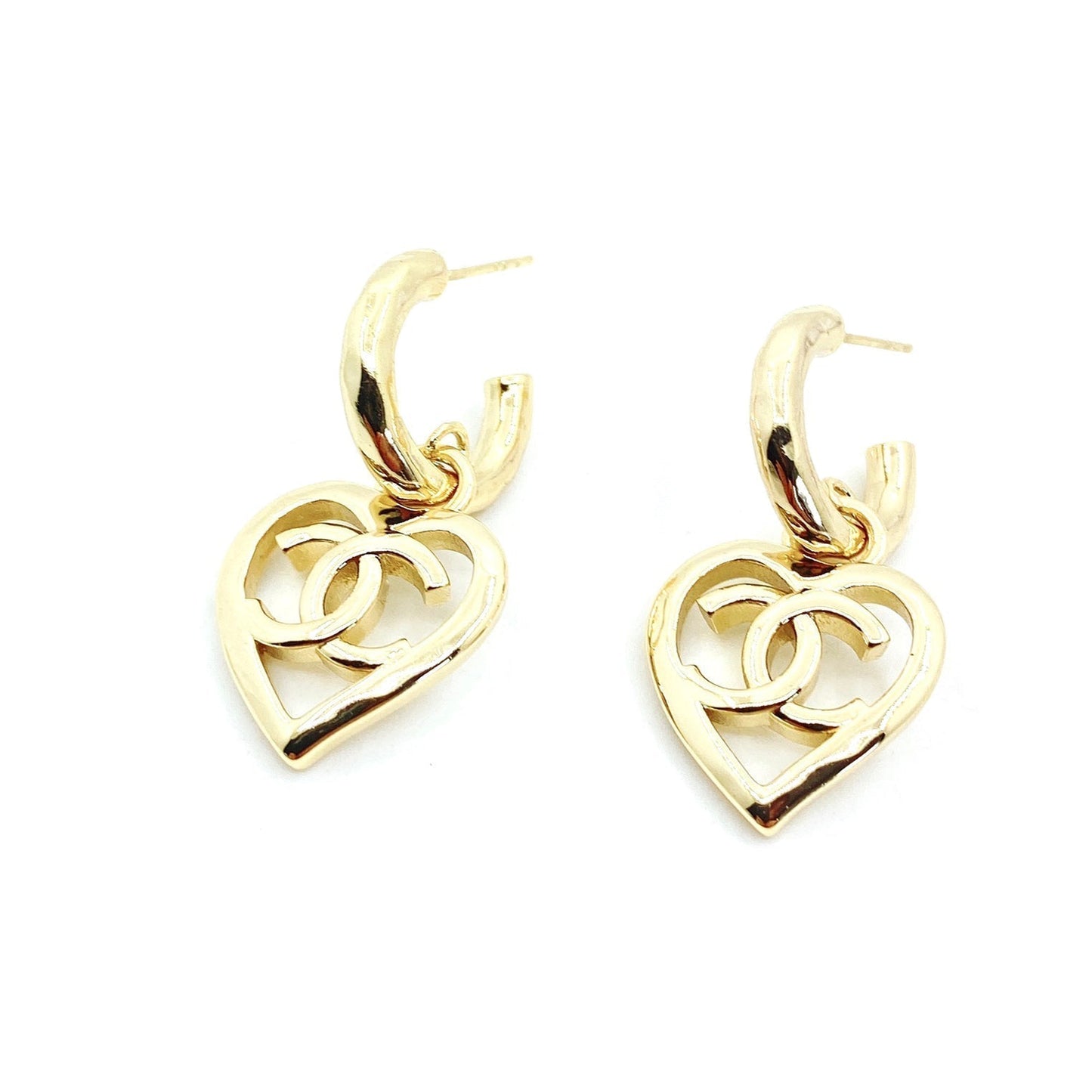 18K CC Heart Pendant Earrings
