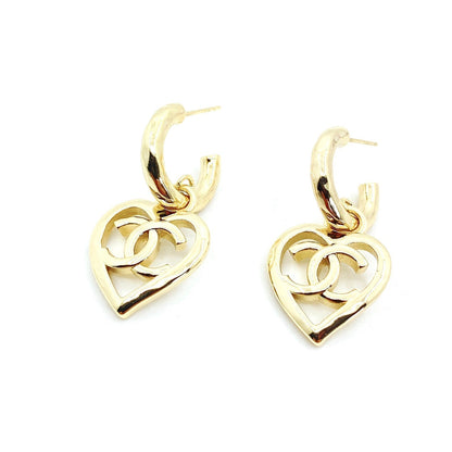 18K CC Heart Pendant Earrings
