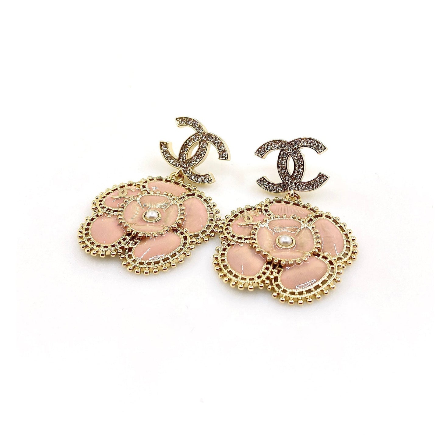 18K CC Pink Flower Earrings