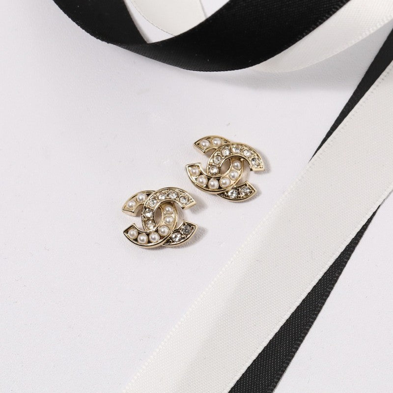 18K CC Diamond & Pearl Earrings