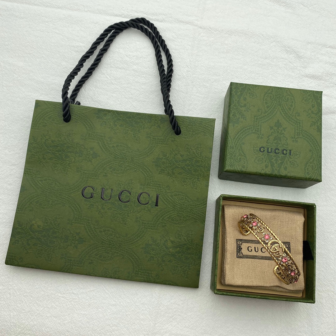 18K Double G Red Crystal Flower Cuff Bracelet