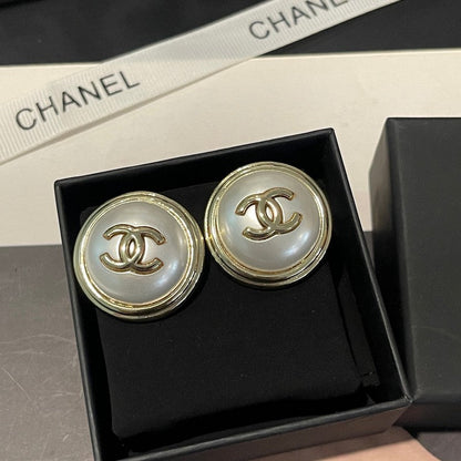 18K CC Round Gold Earrings