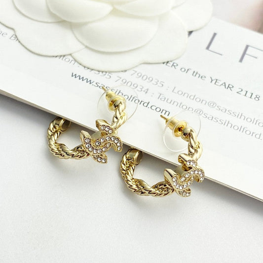 18K CC Diamond Circle Gold Earrings