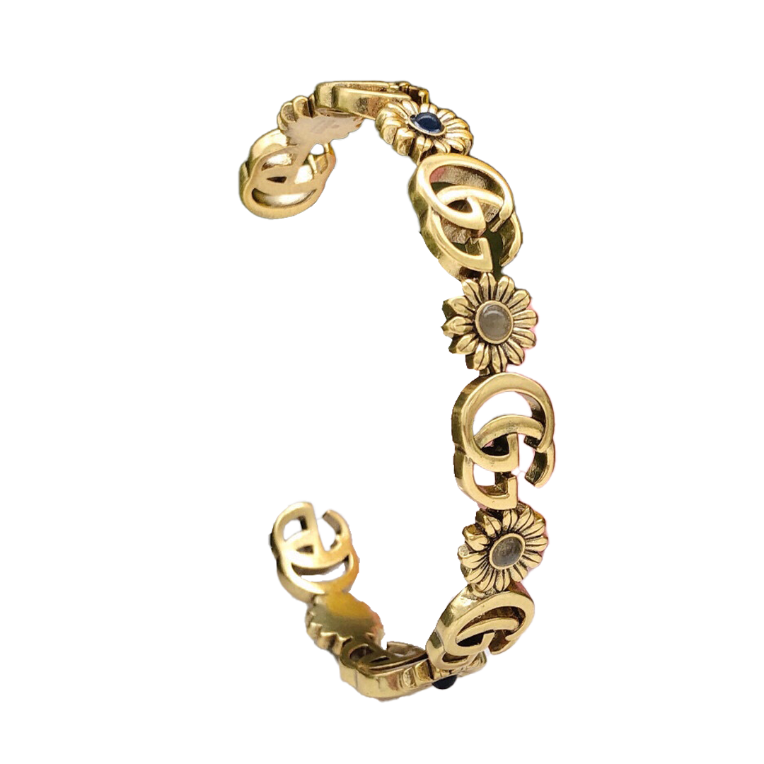 18K Double G Flowers Open Cuff Bracelet