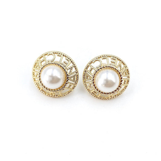 18K CC Pearl Round Earrings