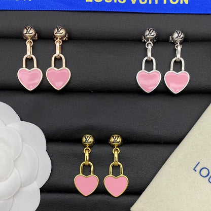 18K Louis Pink Heart Gold Earrings