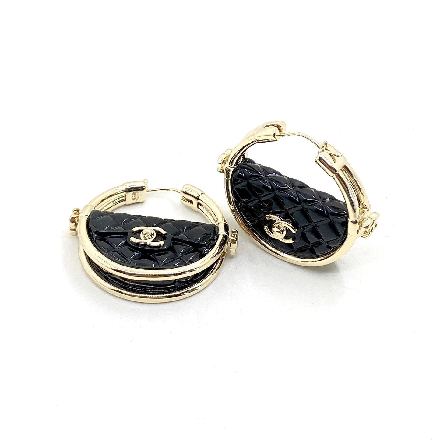 18K CC Black Bag Earrings