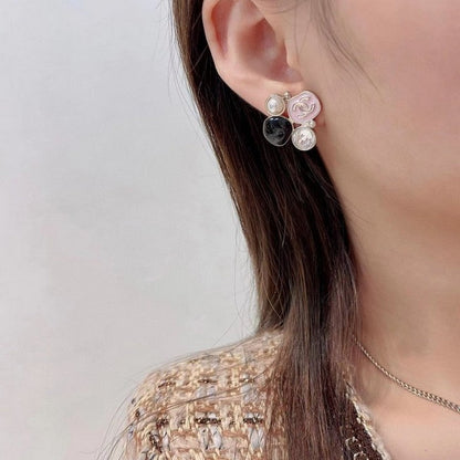 18K CC 25K Black & Pink Crystal Earrings