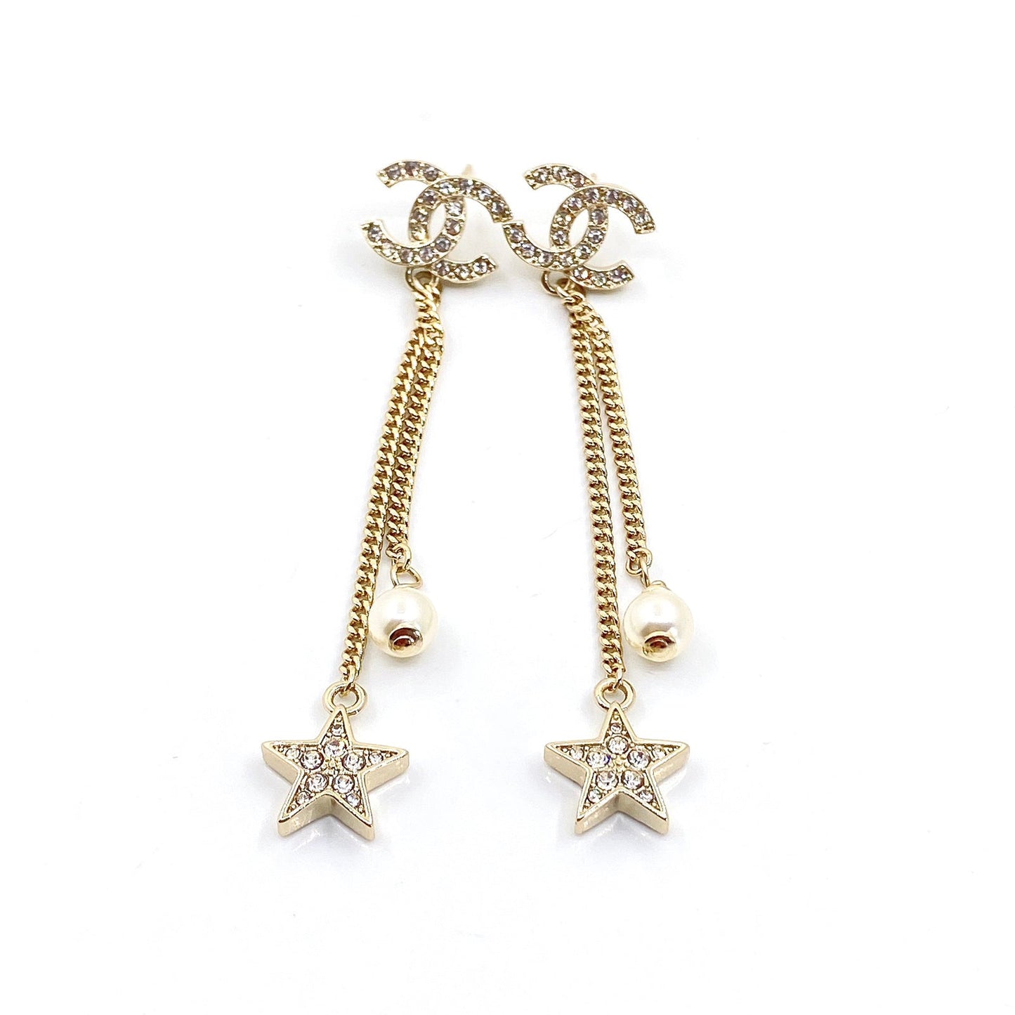 18K CC Pearl & Star Earrings