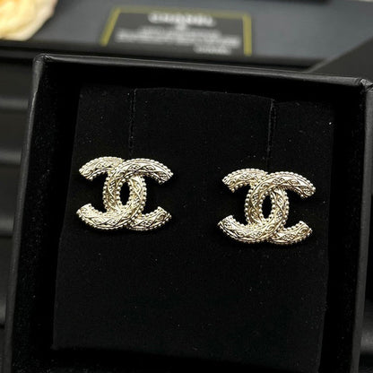18K CC Relief Gold Earrings