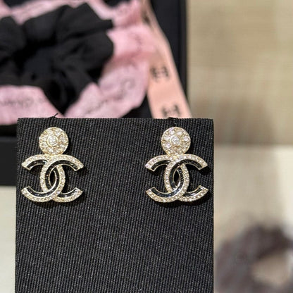 18K CC Black Diamond Earrings