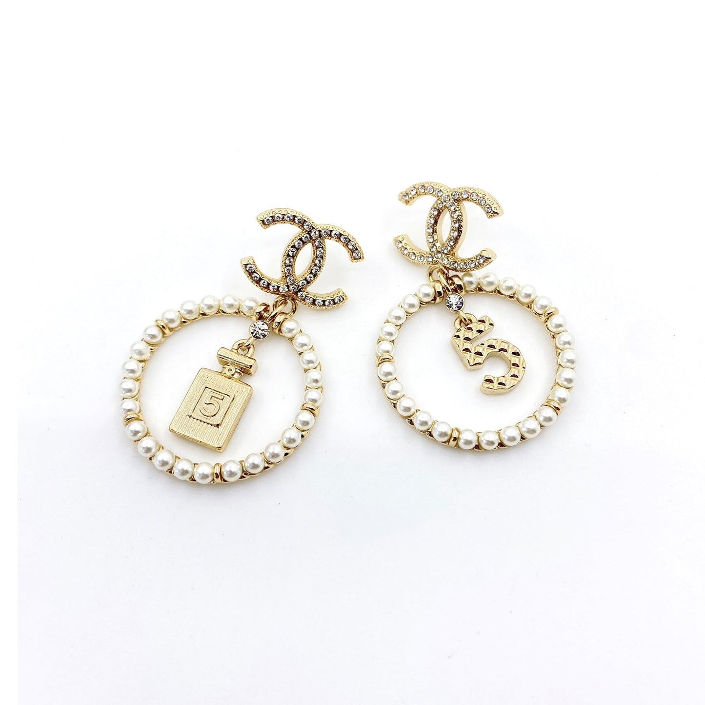 18K CC No5 Perfume Pendant Earrings