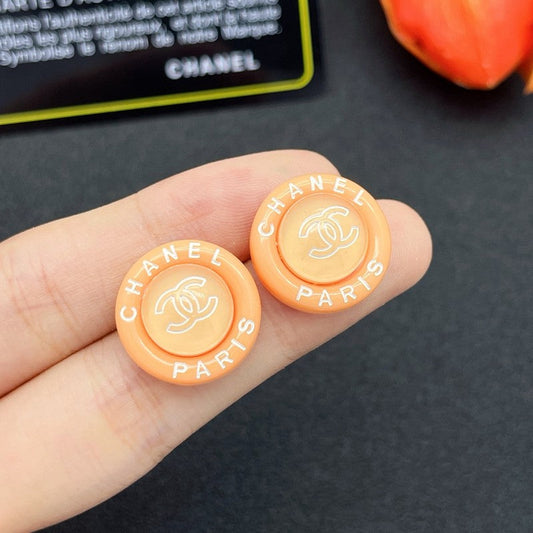 18K CC Orange Round Earrings