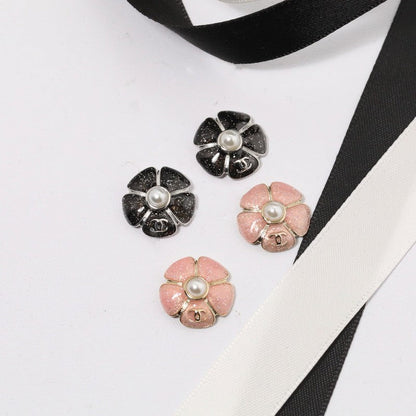 18K CC Black & Pink Camellia Earrings