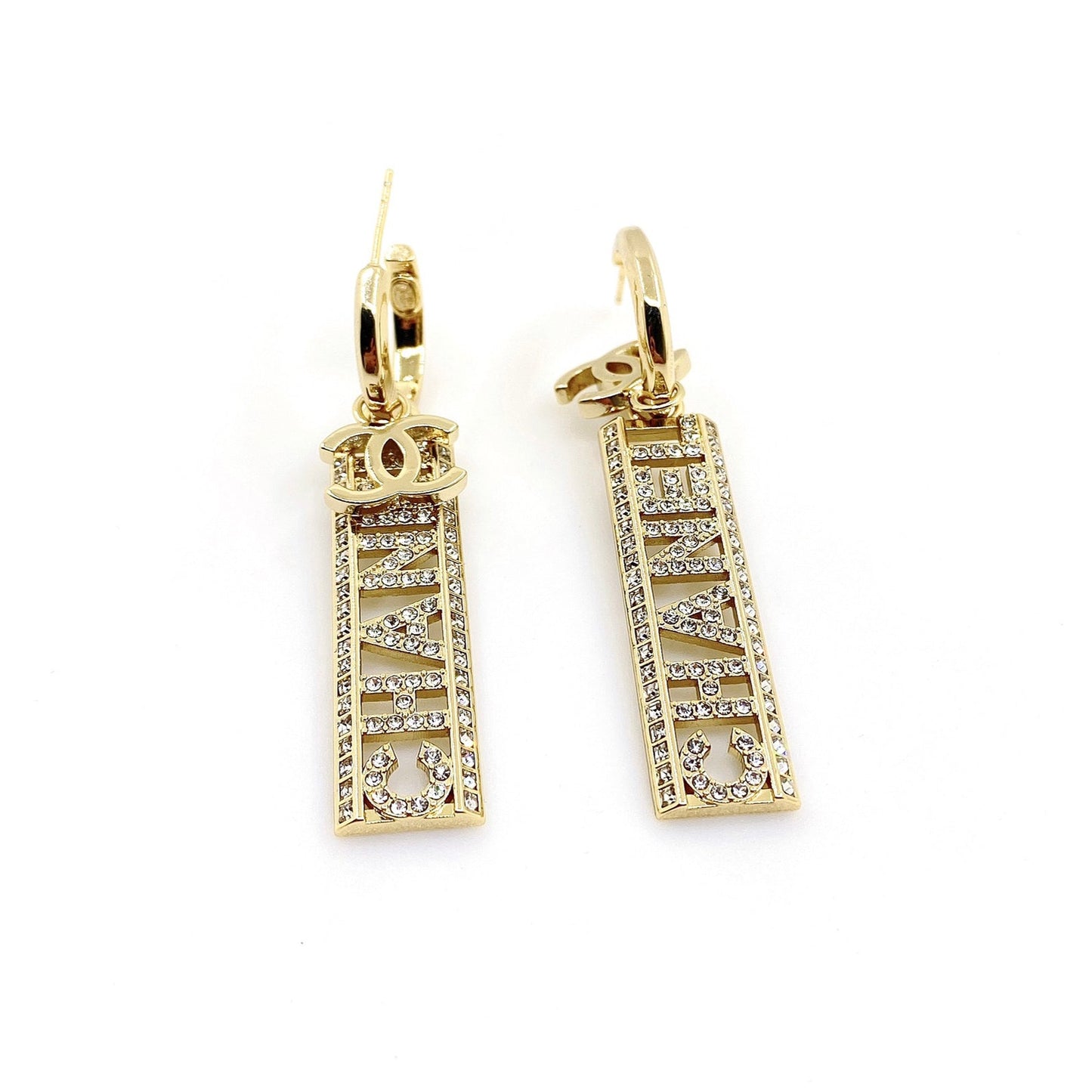 18K CC Crystals Long Letter Earrings