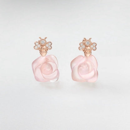 18K CD Pink Flower Earrings