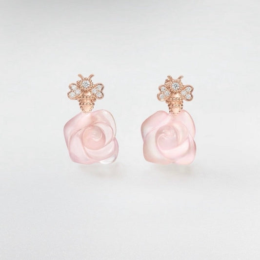 18K CD Pink Flower Earrings