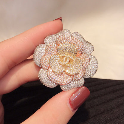 18K CC Pink Flower Diamond Brooch