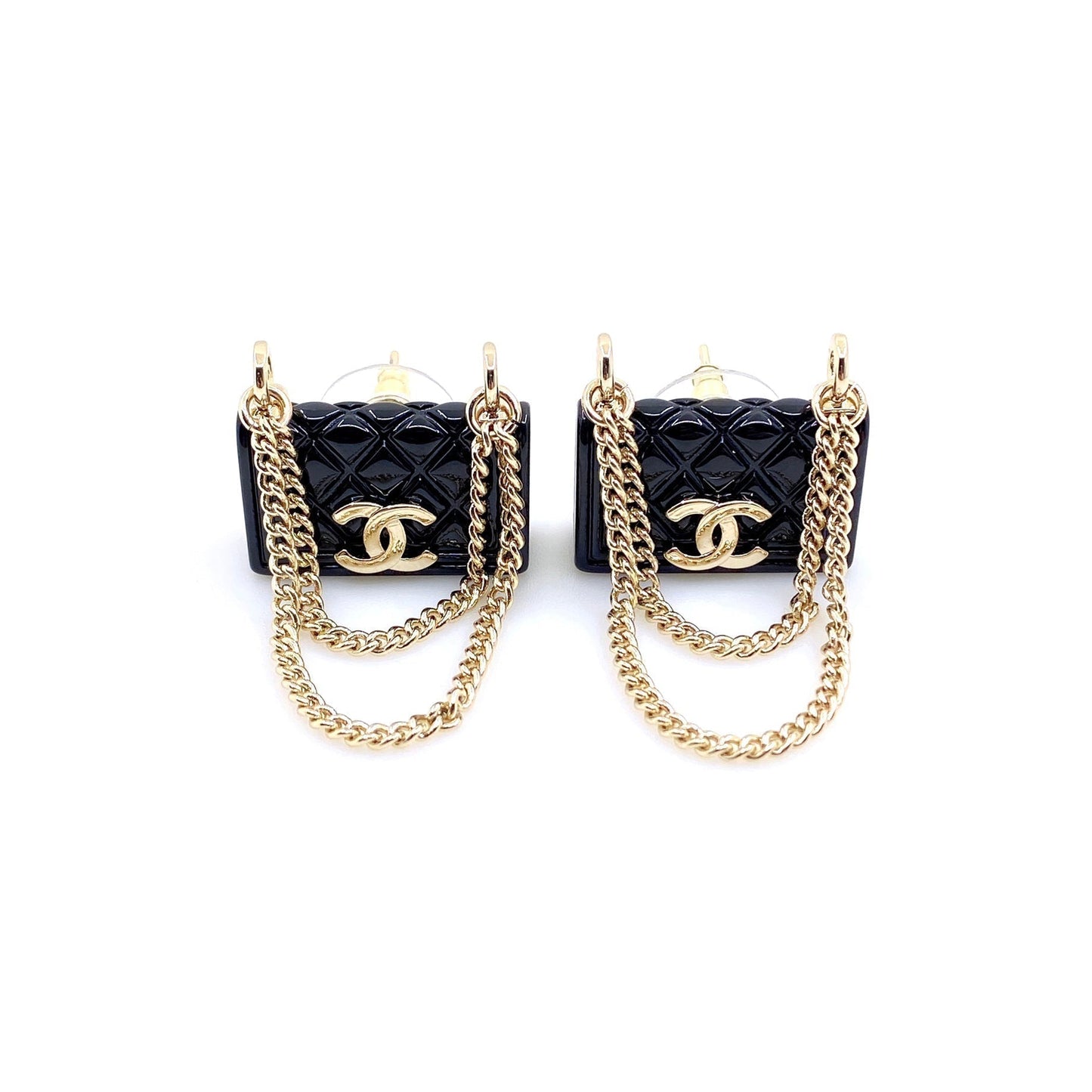 18K CC Black Bag Pendant Earrings