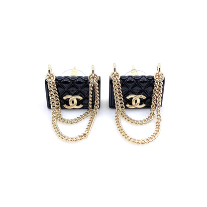18K CC Black Bag Pendant Earrings
