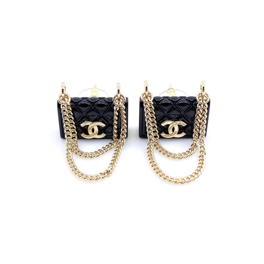 18K CC Black Bag Pendant Earrings