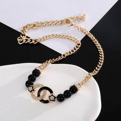 18K CC Black Pearls Diamonds Necklace