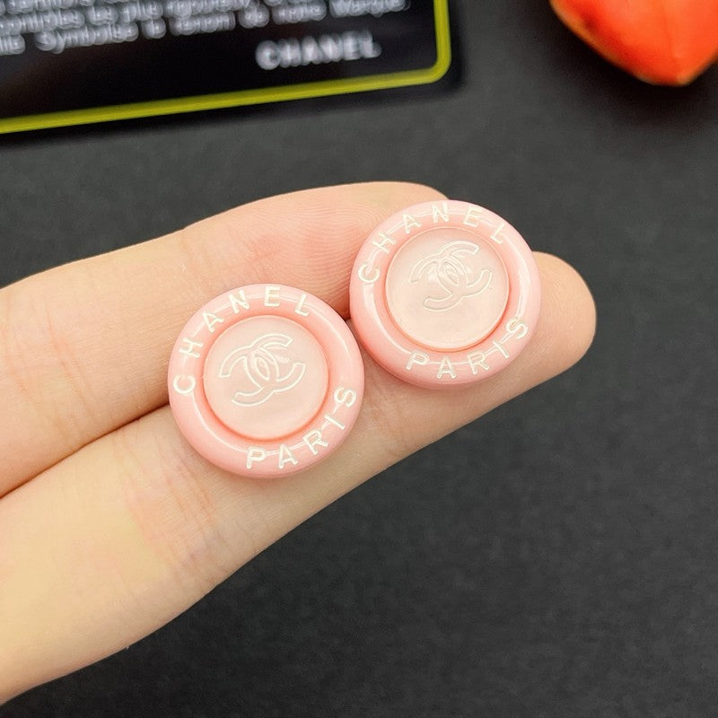 18K CC Pink Round Earrings