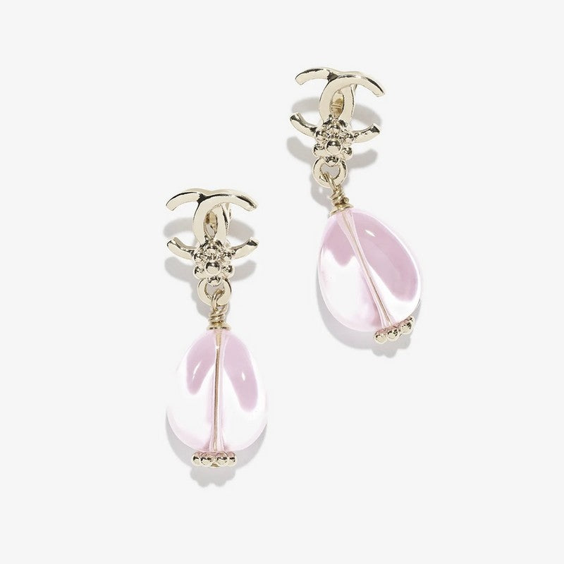 18K CC 26C Pink Crystal Gold Earrings